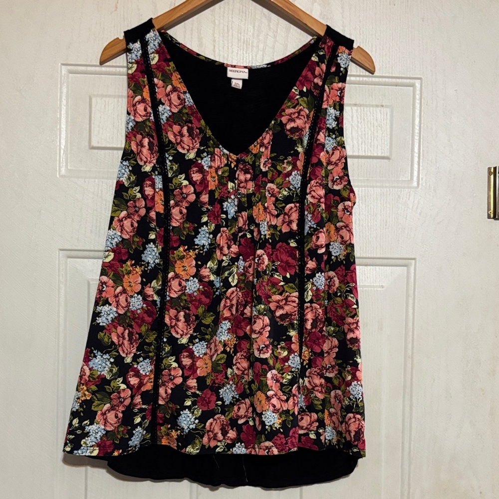 Merona Black and Pink Floral Sleeveless Tank Top